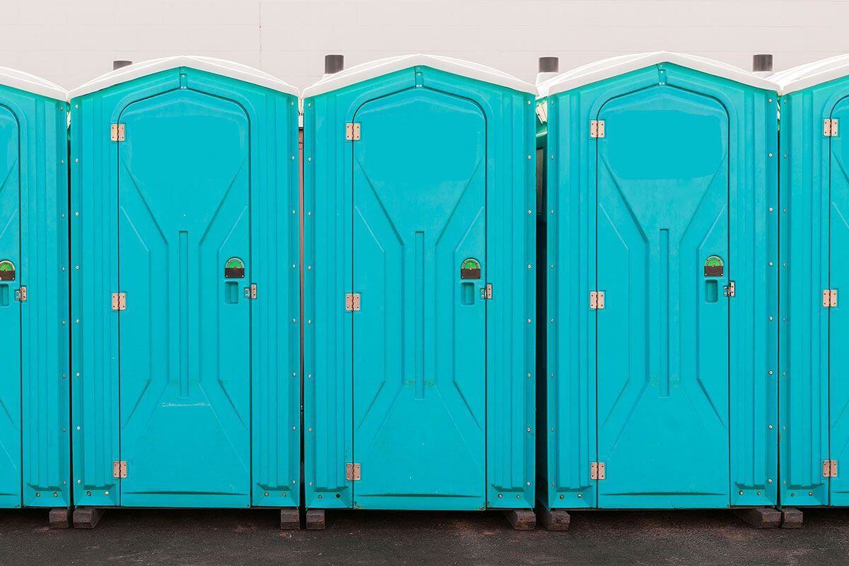 Industrial portable restroom units at a plant in Carbondale, Illinois